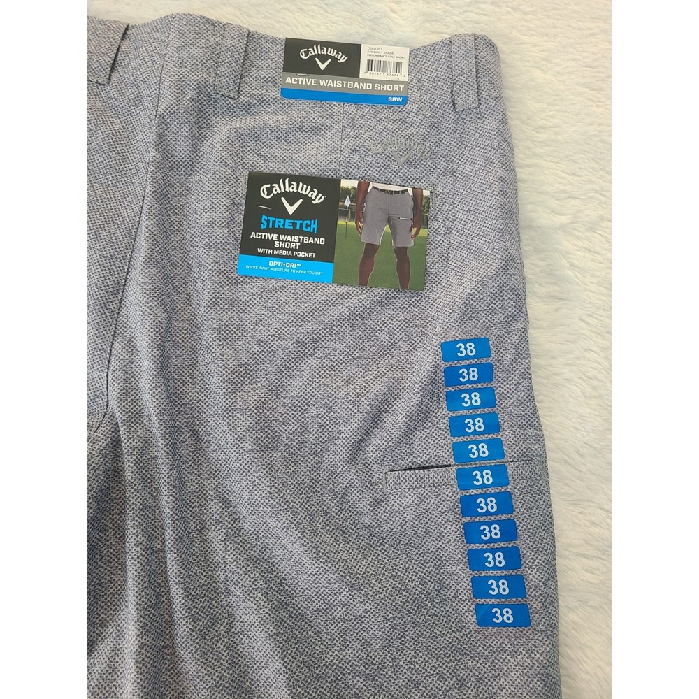Callaway Mens Active Waistband Golf Shorts 38 Quiet Shade Grey Stretch Opti-Dri